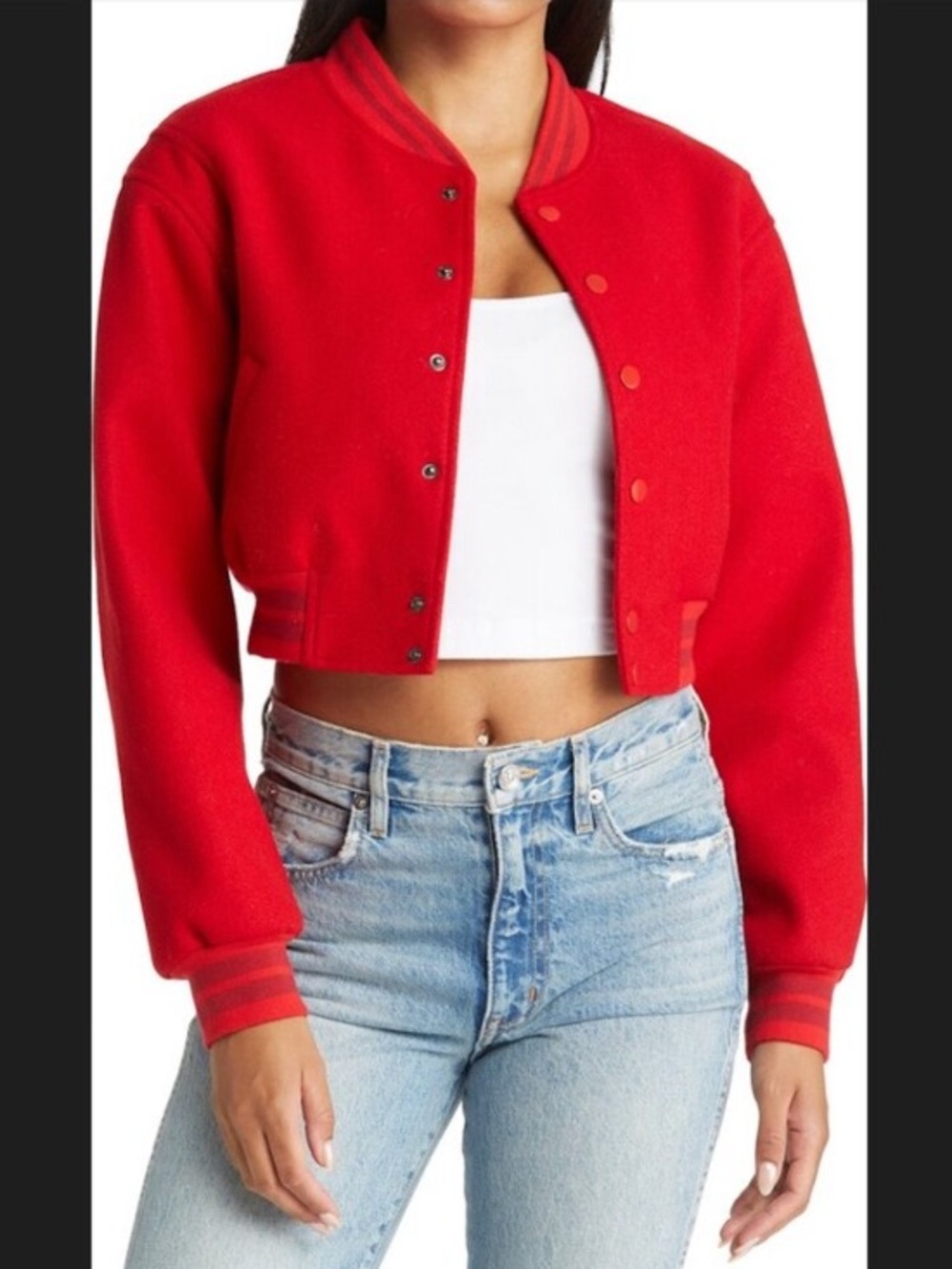 Azalea Wang Cropped Davis Red Varsity Bomber Jacket size 1X